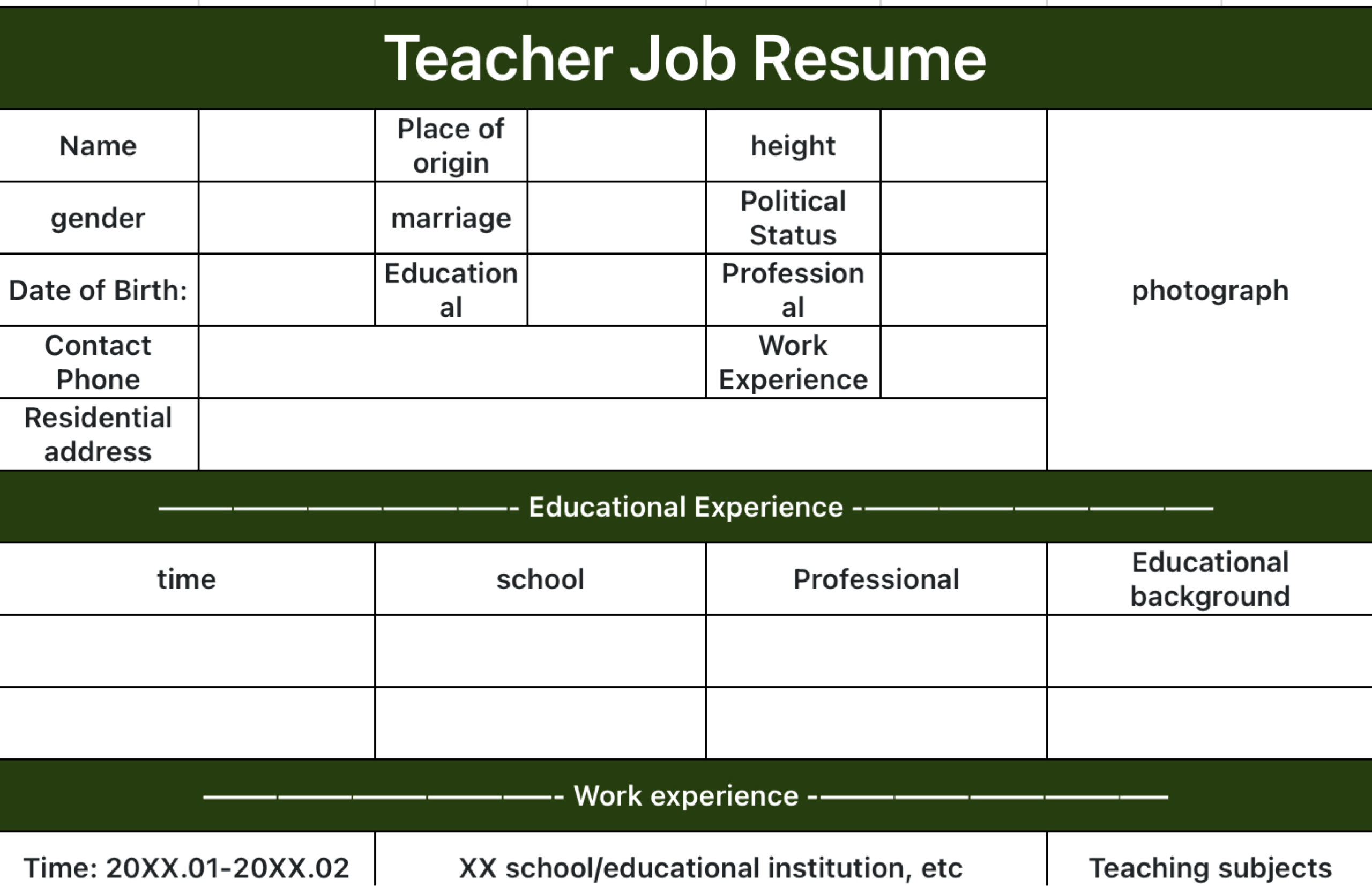Teacher resumes